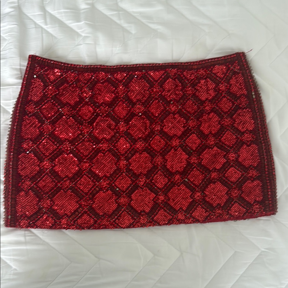 Red Sequin Mini Skirt